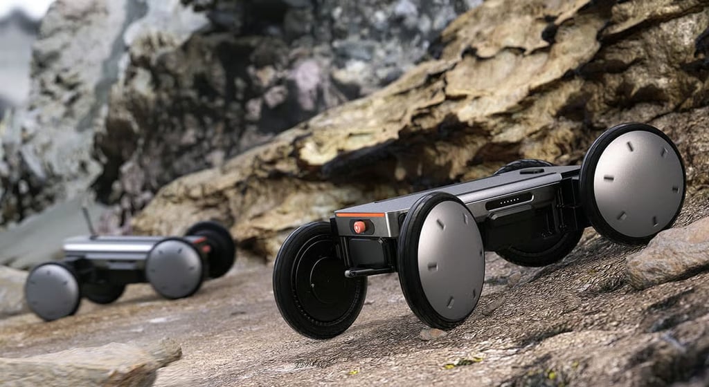 2 AI robots on top of a rock formation.