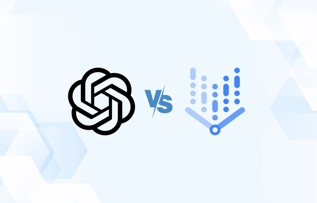 Versus graphic featuring logos of OpenAI and Vertex AI.