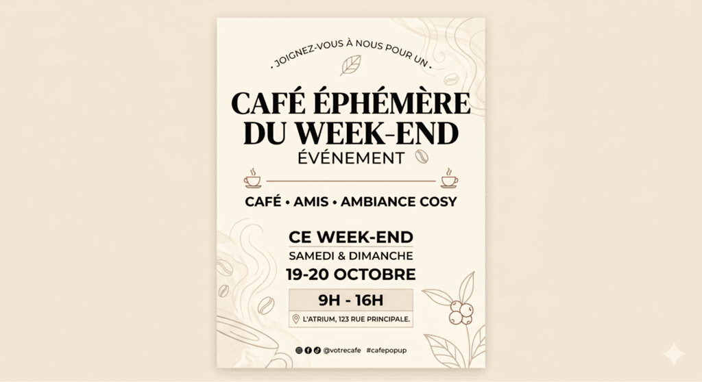 Weekend cafe pop-up in different language