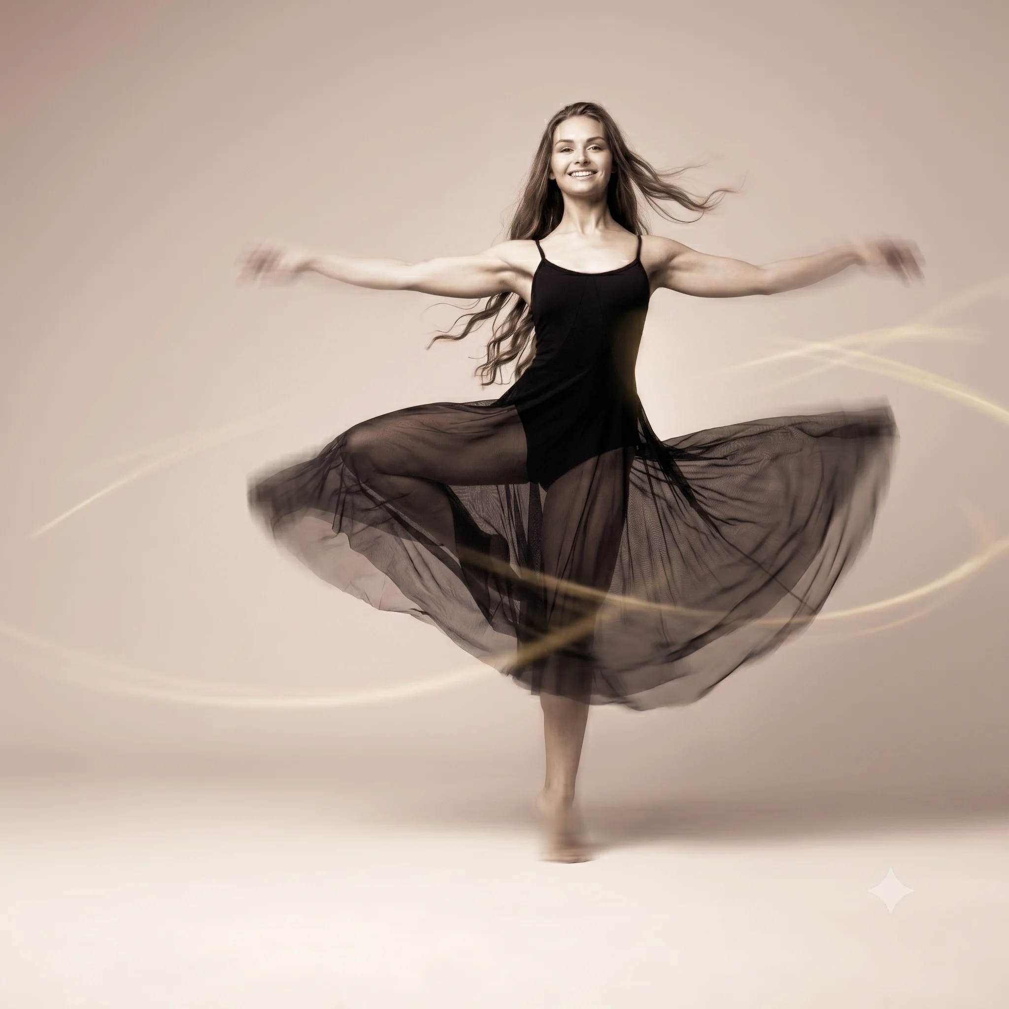 A woman in black dress doing a ballet dance.