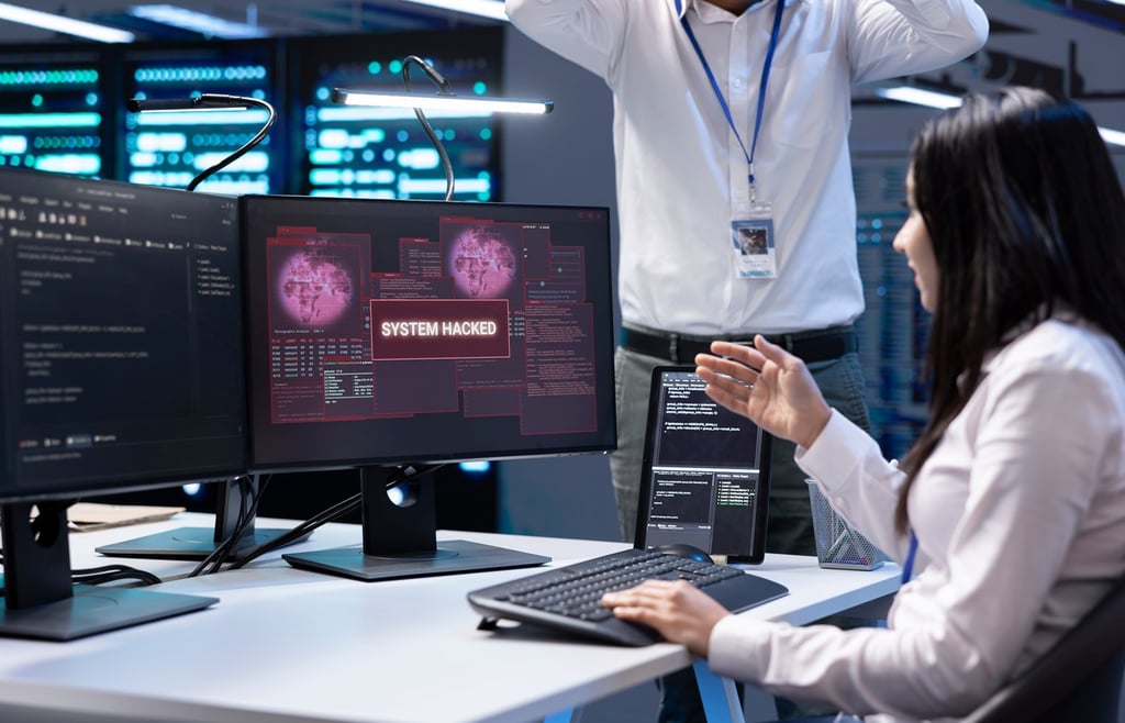 IT professional working on a station that's been hacked.