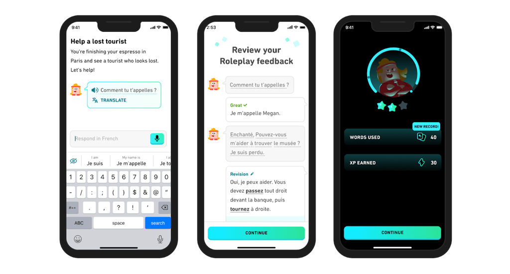 Duolingo Max lets you practice authentic conversations, get detailed feedback, and build confidence through realistic scenarios.