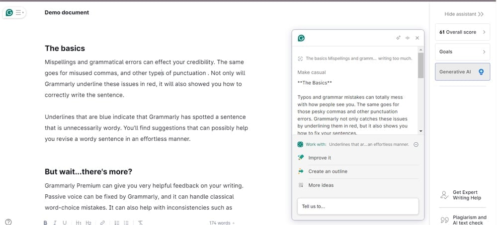 Grammarly inteface.