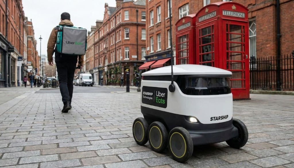 Uber robot starship and Uber delivery guy