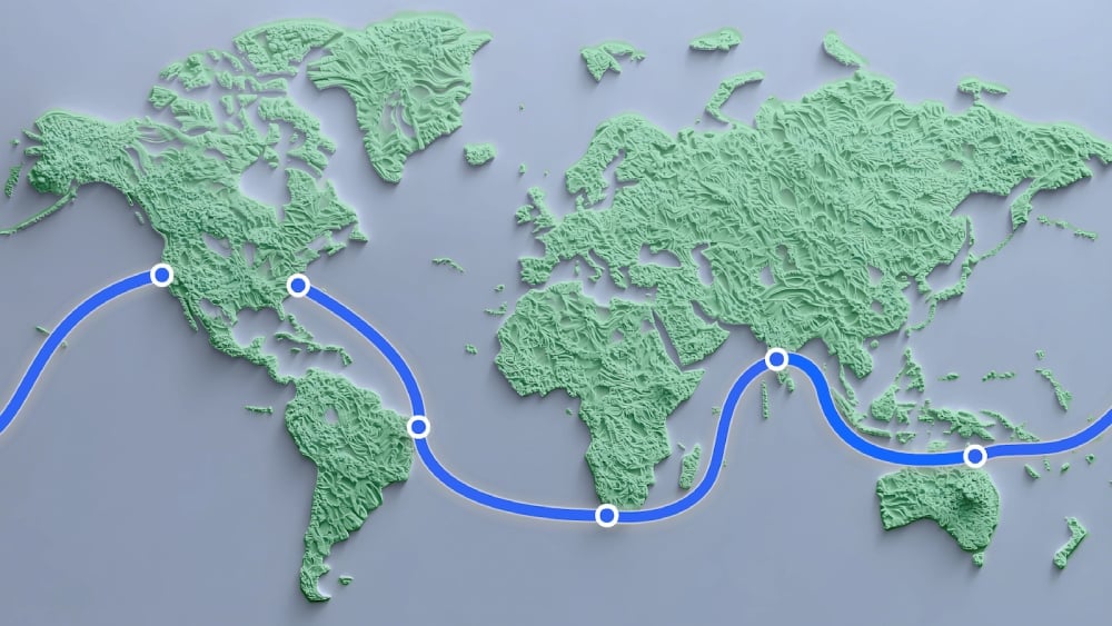 The proposed route of the undersea cable touches five continents.