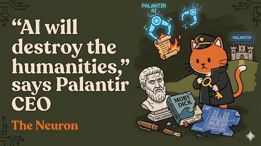 Featured image from The Neuron about the Palantir CEO saying that AI will destroy the humanities.