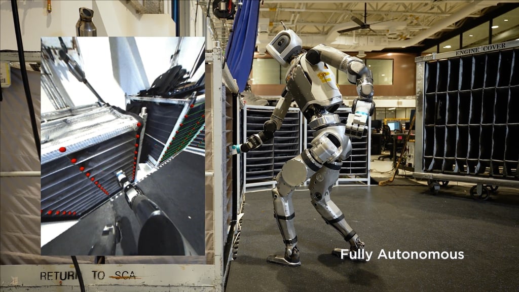 Boston Dynamics' fully autonomous Atlas handles precision tasks in real warehouse and manufacturing environments.