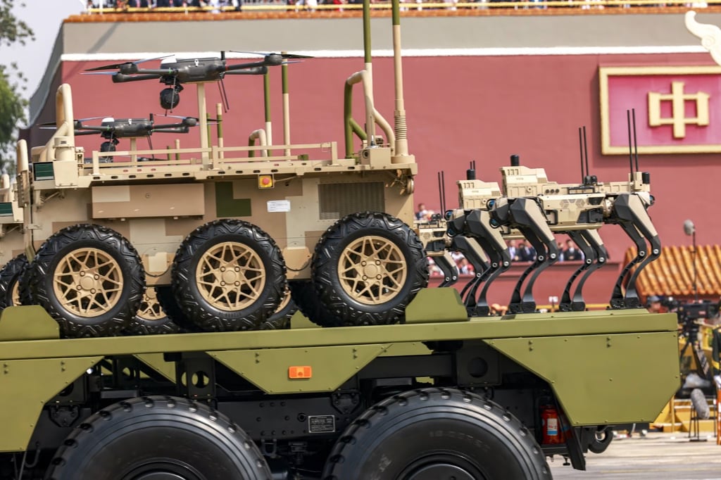 Military drones placed on a pickup truck.