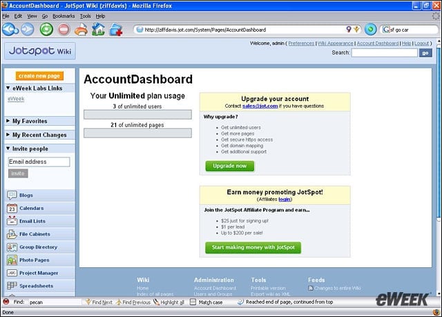 eWEEK Labs Walk-Through: JotSpot 2.0