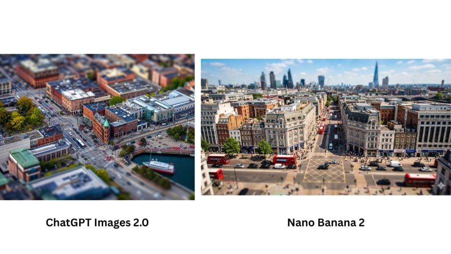 Miniature city tilt-shift comparison.