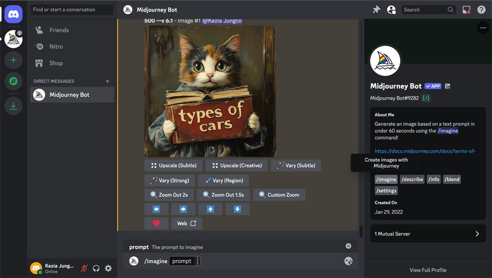 Midjourney on Discord interface.
