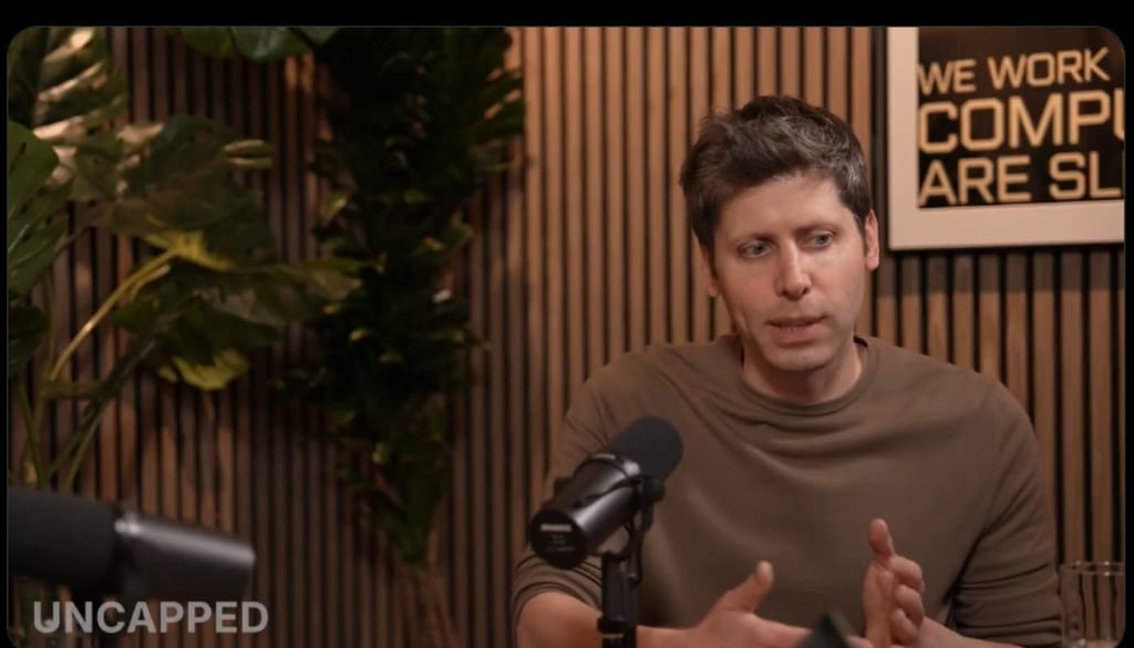Screenshot of OpenAI CEO Sam Altman speaking on the Uncapped with Jack Altman podcast.