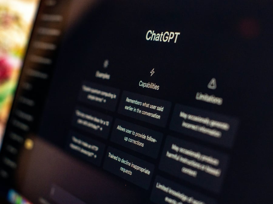 ChatGPT homepage on monitor closeup.