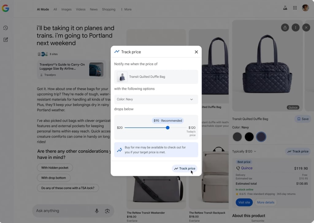 Google Shopping’s AI features help you find the right product quickly, compare prices, and track deals.