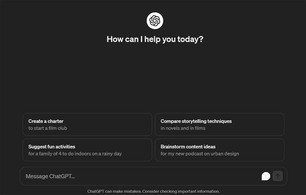 ChatGPT dashboard.