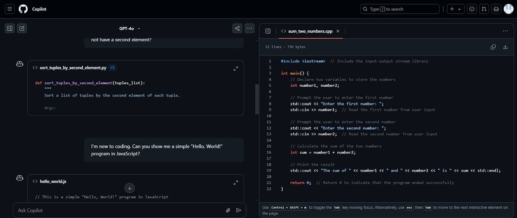 GitHub Copilot interface.